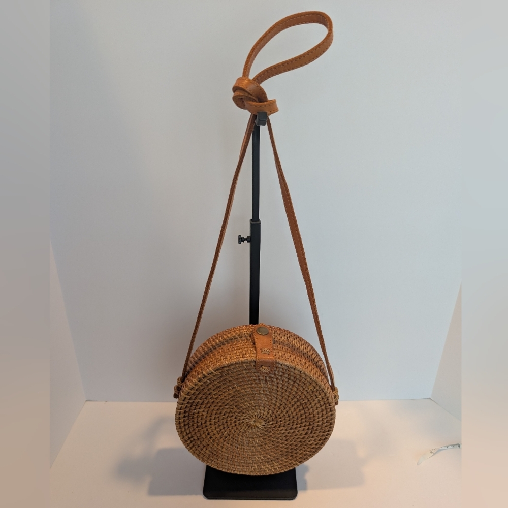 Brown Woven Rattan Crossbody Bag - Excellent Used Condition